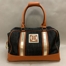 Load image into Gallery viewer, Iman Black Gold Metallic Brown Faux Leather Trim Weekender Travel Bag (14x19x10&quot;)
