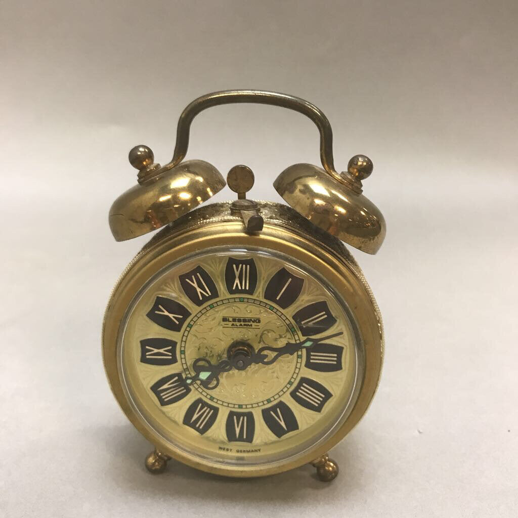 1960's Vintage Blessing German Alarm Clock Double Bell Gold Tone