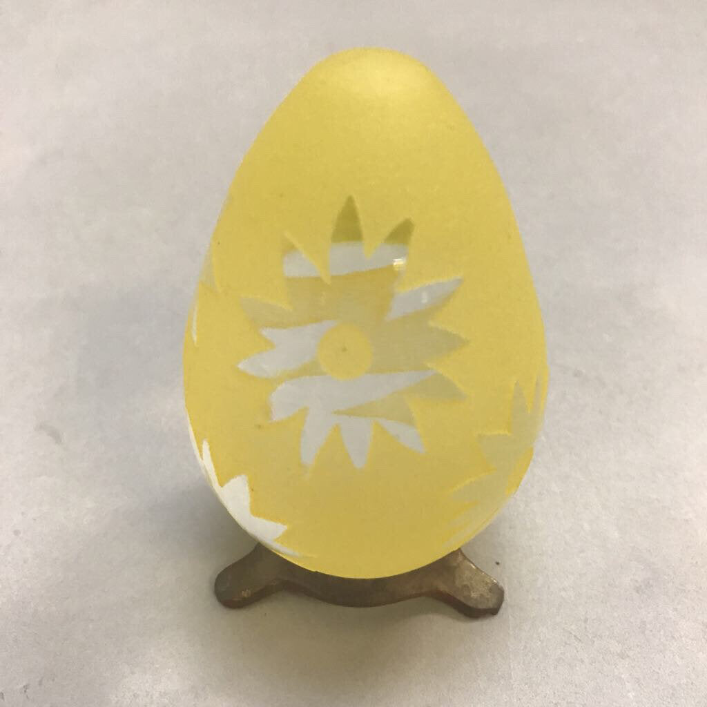 Vintage Yellow Frosted Glass Egg with Flowers (3