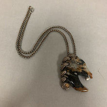 Load image into Gallery viewer, Artisan Stainless Steel Bronze Picasso Marble Topaz Horse Head Pendant on 20" Chain

