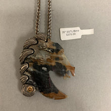 Load image into Gallery viewer, Artisan Stainless Steel Bronze Picasso Marble Topaz Horse Head Pendant on 20&quot; Chain
