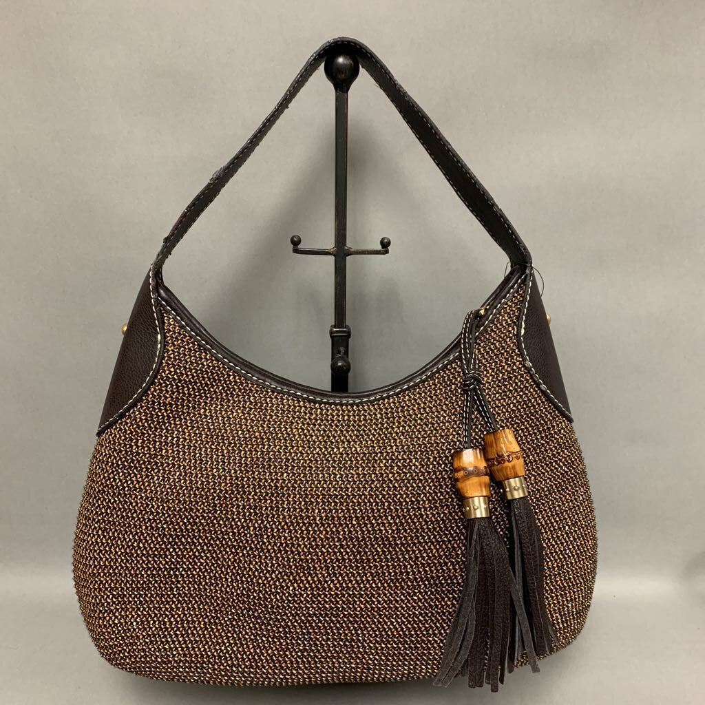 Talbots Woven Straw Faux Leather Detail Shoulder Bag Purse NWT (10x15x5