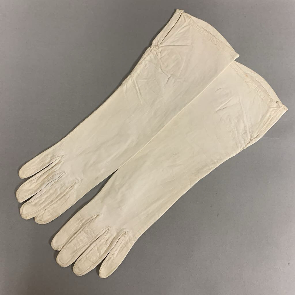 Vintage Aris Cream Leather Elbow Length Gloves (sz 7.5)