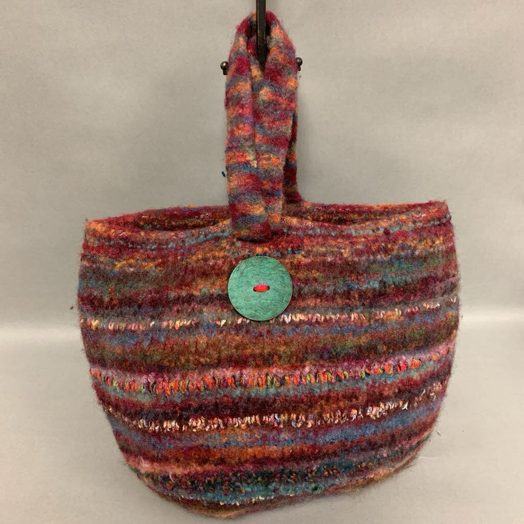 Multicolor Stripe Felted Knit Shoulder Bag Purse (12x17