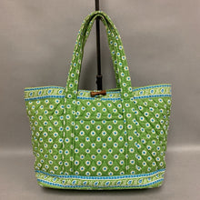 Load image into Gallery viewer, Vera Bradley Green &amp; Blue Print Quilted Small Tote Purse (9x15x4&quot;)
