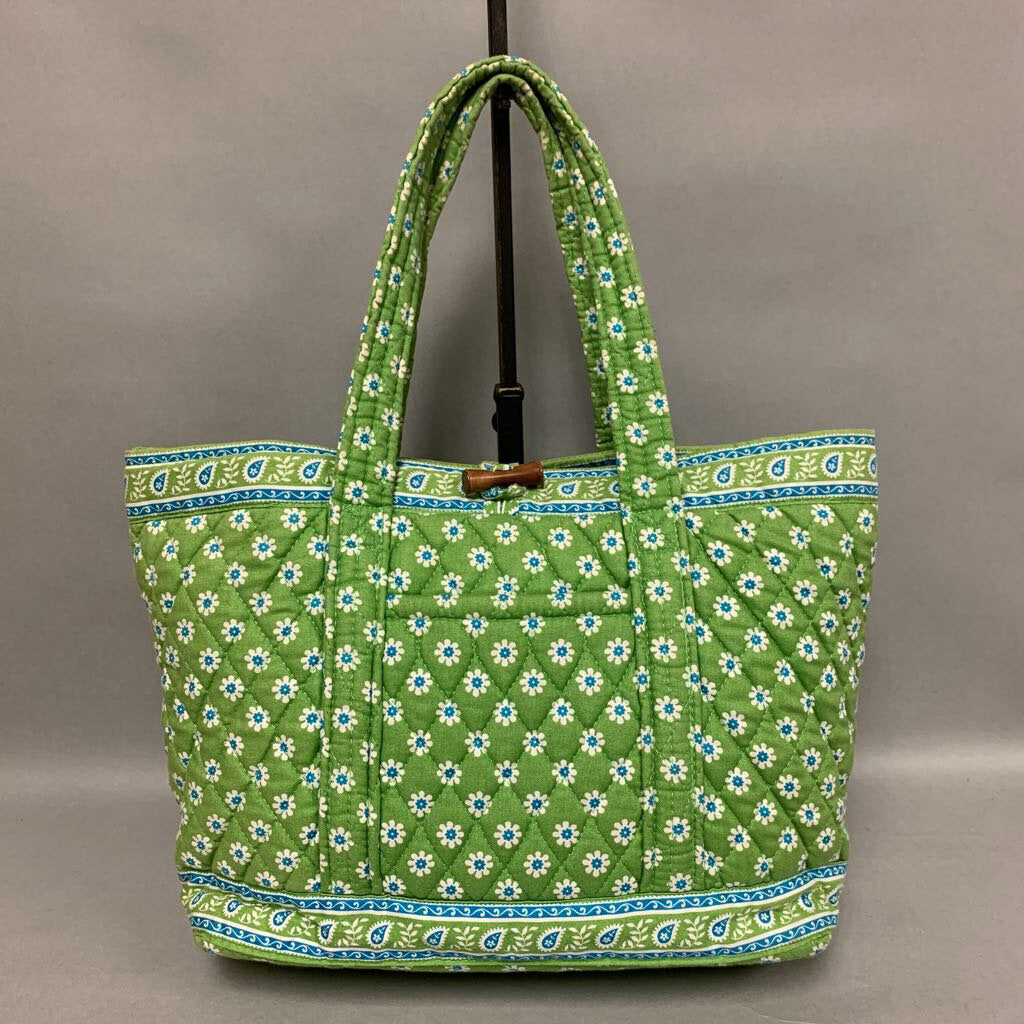 Vera Bradley Green & Blue Print Quilted Small Tote Purse (9x15x4