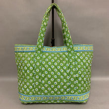 Load image into Gallery viewer, Vera Bradley Green &amp; Blue Print Quilted Small Tote Purse (9x15x4&quot;)
