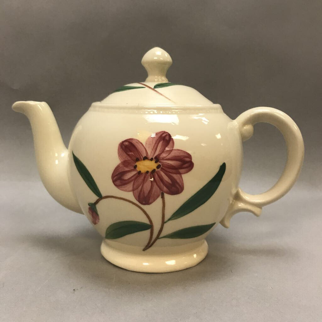 Vintage Puritan Pottery with Red Flowers Teapot (5