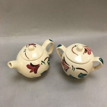 Load image into Gallery viewer, Vintage Puritan Pottery with Red Flowers Cream &amp; Sugar (3&quot;)
