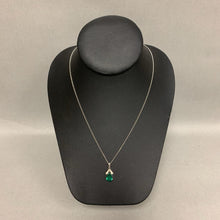 Load image into Gallery viewer, Vintage Sterling Clear &amp; Emerald Rhinestone Pendant on 18&quot; Chain
