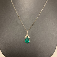 Load image into Gallery viewer, Vintage Sterling Clear &amp; Emerald Rhinestone Pendant on 18&quot; Chain
