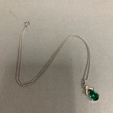 Load image into Gallery viewer, Vintage Sterling Clear &amp; Emerald Rhinestone Pendant on 18&quot; Chain
