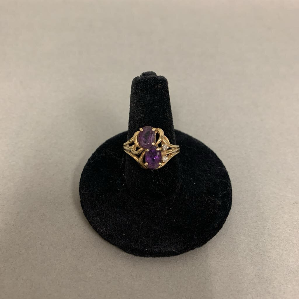 14K Gold Amethyst Diamond Ring sz 5.5 (3.4g)