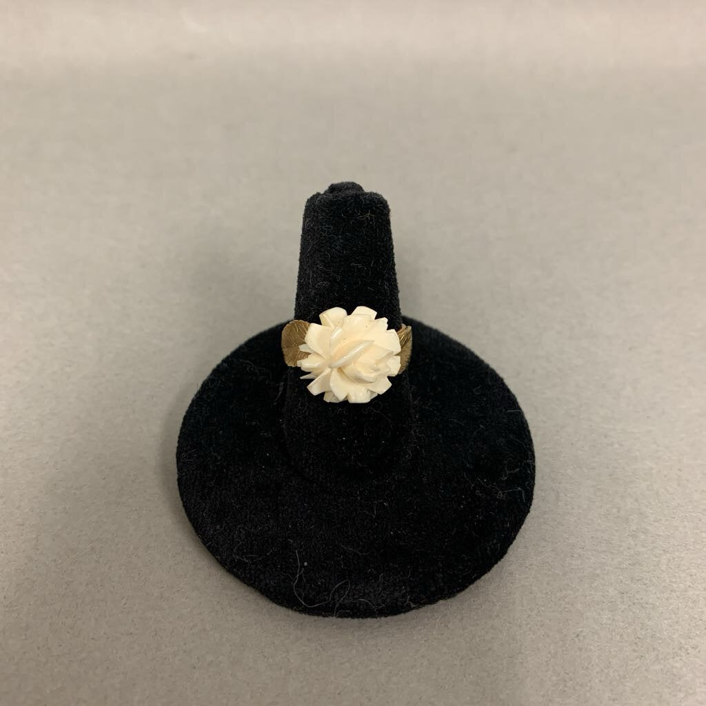 14K Gold Carved Bone Rose Ring sz 5 (3.3g)