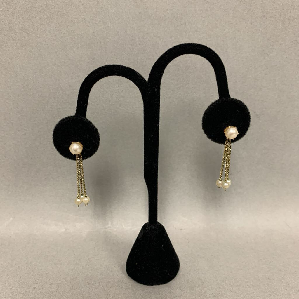 14K Gold Pearl Tassel Drop Earrings (1.6g)