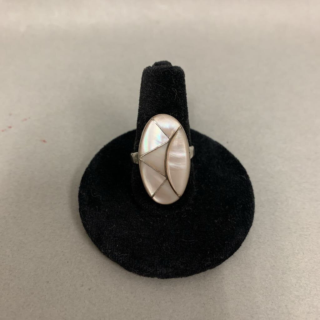 Vintage Sterling Mother of Pearl Inlay Ring sz 6