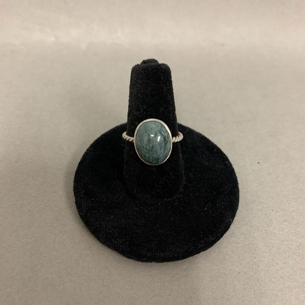 Sterling Green Jasper Twisted Band Ring sz 4.5