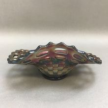 Load image into Gallery viewer, Vintage Fenton Blue Carnival Glass Basketweave Open Edge Bowl (6&quot;)
