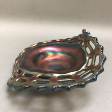 Load image into Gallery viewer, Vintage Fenton Blue Carnival Glass Basketweave Open Edge Bowl (6&quot;)
