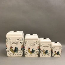 Load image into Gallery viewer, Vintage Ceramic 4 Canister Set Roosters As Is (8pcs)
