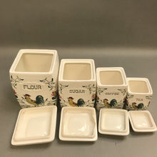 Load image into Gallery viewer, Vintage Ceramic 4 Canister Set Roosters As Is (8pcs)
