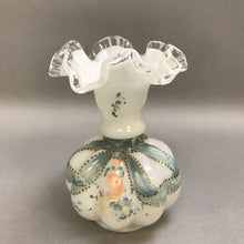 Load image into Gallery viewer, Vintage Fenton Milk Glass Melon Ruffle Edge Vase Hand Painted (6&quot;)
