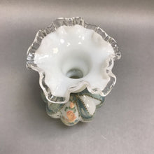 Load image into Gallery viewer, Vintage Fenton Milk Glass Melon Ruffle Edge Vase Hand Painted (6&quot;)
