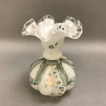 Load image into Gallery viewer, Vintage Fenton Milk Glass Melon Ruffle Edge Vase Hand Painted (6&quot;)
