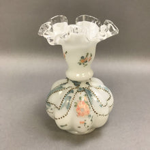 Load image into Gallery viewer, Vintage Fenton Milk Glass Melon Ruffle Edge Vase Hand Painted (6&quot;)
