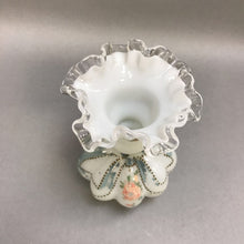 Load image into Gallery viewer, Vintage Fenton Milk Glass Melon Ruffle Edge Vase Hand Painted (6&quot;)
