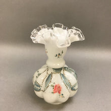 Load image into Gallery viewer, Vintage Fenton Milk Glass Melon Ruffle Edge Vase Hand Painted (6&quot;)
