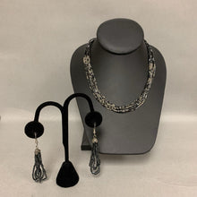 Load image into Gallery viewer, Layered Gunmetal &amp; Clear Seed Bead Necklace &amp; Earrings Set (16&quot;)
