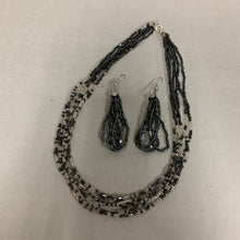 Load image into Gallery viewer, Layered Gunmetal &amp; Clear Seed Bead Necklace &amp; Earrings Set (16&quot;)
