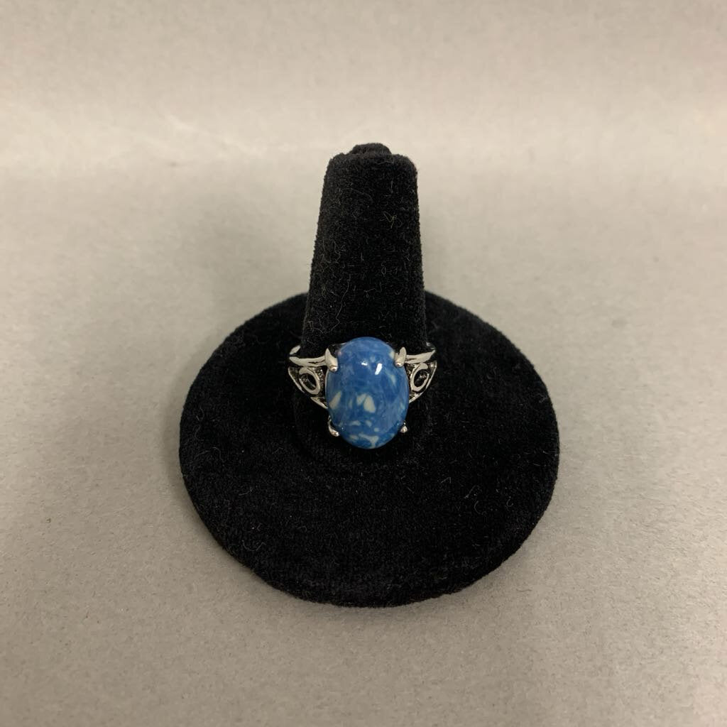 Silver Plated Blue Stone Ring sz 8