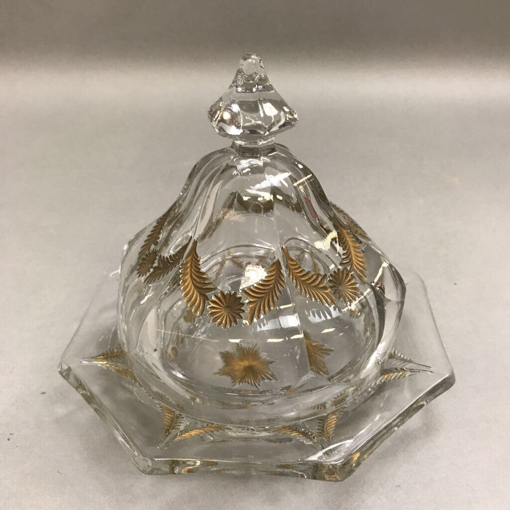 Vintage Glass Cheese / Butter Covered Dish (7