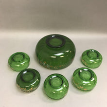 Load image into Gallery viewer, Vintage Emerald Green Hand Painted Bohemian Glass Fruit Bowl Set (6pcs)
