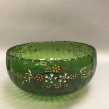 Load image into Gallery viewer, Vintage Emerald Green Hand Painted Bohemian Glass Fruit Bowl Set (6pcs)
