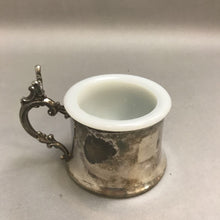 Load image into Gallery viewer, Vintage Silver Plate Metal Shaving Mug w/ Milk Glass Insert (3x3)
