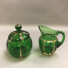 Load image into Gallery viewer, Antique Riverside Green Glass &quot;X-Ray&quot; Sugar Creamer Set EAPG (2pcs)
