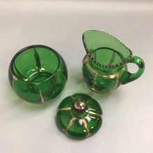 Load image into Gallery viewer, Antique Riverside Green Glass &quot;X-Ray&quot; Sugar Creamer Set EAPG (2pcs)
