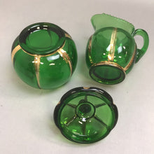 Load image into Gallery viewer, Antique Riverside Green Glass &quot;X-Ray&quot; Sugar Creamer Set EAPG (2pcs)
