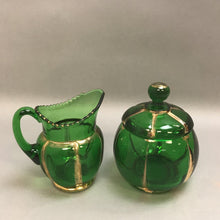 Load image into Gallery viewer, Antique Riverside Green Glass &quot;X-Ray&quot; Sugar Creamer Set EAPG (2pcs)
