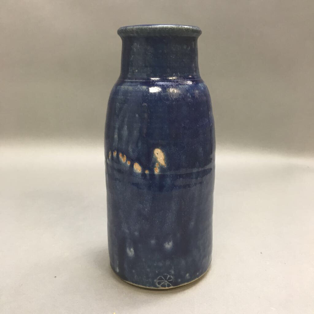 Blue Pottery Vase Signed (8