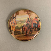 Load image into Gallery viewer, Vintage Brass Victorian Dancing Couple Scene Compact Mirror (3")
