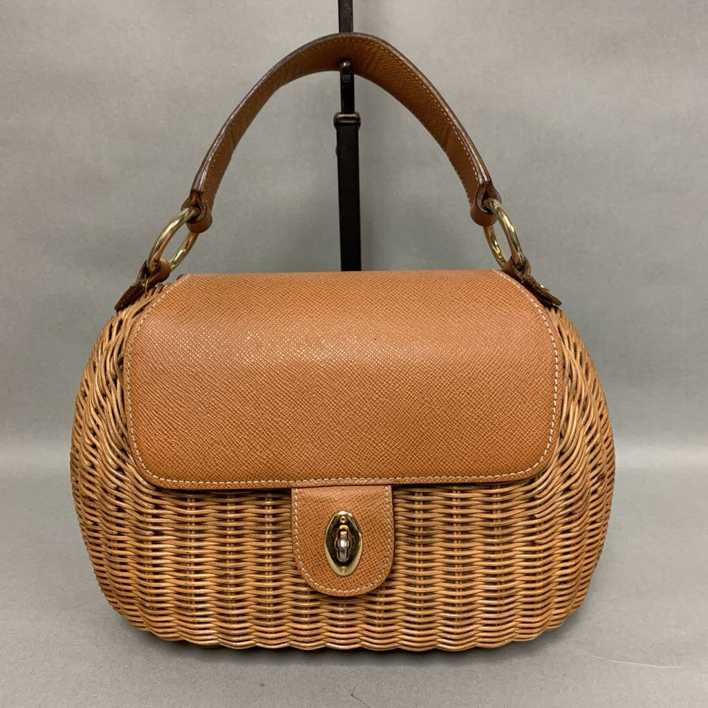 Eric Javits Wicker Leather Handbag Purse (8x12x5