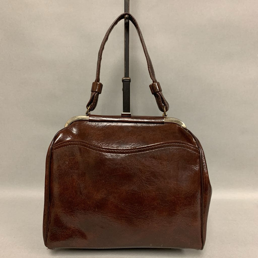 Vintage Brown Leather Handbag Purse (8.5x9.5x4