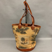 Load image into Gallery viewer, Vintage Tommy Bahama Tropical Palms Woven Leather Trim Purse (10x12x8&quot;)
