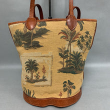 Load image into Gallery viewer, Vintage Tommy Bahama Tropical Palms Woven Leather Trim Purse (10x12x8&quot;)
