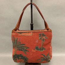 Load image into Gallery viewer, Vintage Tommy Bahama Red Palm Tapestry Leather Trim Hanbag Purse (7.5x9&quot;)
