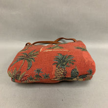 Load image into Gallery viewer, Vintage Tommy Bahama Red Palm Tapestry Leather Trim Hanbag Purse (7.5x9&quot;)
